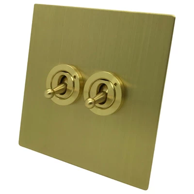 Executive Square Satin Brass Intermediate Toggle Switch and Toggle Switch Combination