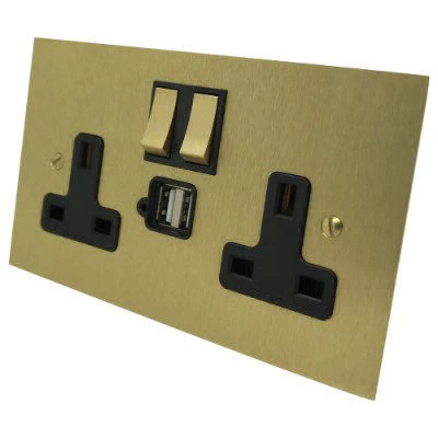 Executive Square Antique Brass Plug Socket with USB Charging