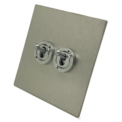 Executive Square Satin Stainless Steel Intermediate Toggle Switch and Toggle Switch Combination