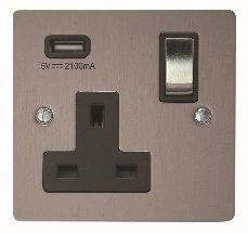 Flatplate Brushed Steel Plug Socket with USB Charging