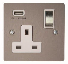 Flatplate Brushed Steel Plug Socket with USB Charging