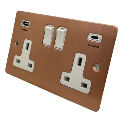 Flat Classic Brushed Copper Plug Socket with USB Charging