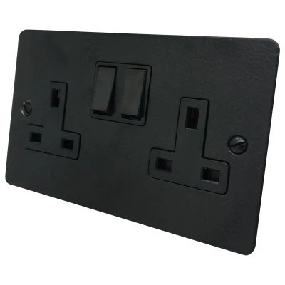 Flat Vintage Hammered Black Switched Plug Socket