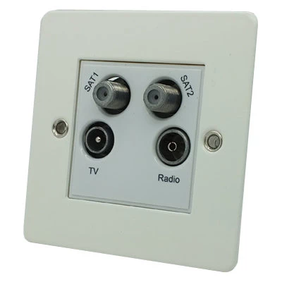 Flat Matt White Quad - TV, FM, SKY Socket (F Connector) x 2
