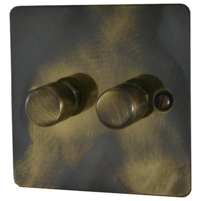 Flat Vintage Aged LED Dimmer and Push Light Switch Combination