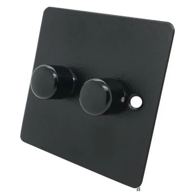 Flat Vintage Hammered Black Push Intermediate Switch and Push Light Switch Combination