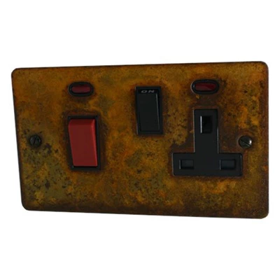 Flat Vintage Rust Cooker Control (45 Amp Double Pole Switch and 13 Amp Socket)