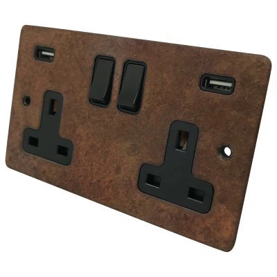 Flat Vintage Rust Plug Socket with USB Charging