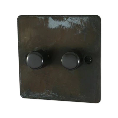 Flat Vintage Weathered Copper Push Intermediate Switch and Push Light Switch Combination