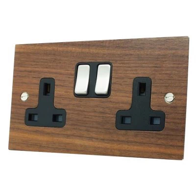 Flat Wood Walnut / Satin Stainless Round Pin Unswitched Socket (For Lighting)