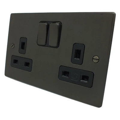 Flatplate Supreme Bronze Switched Plug Socket