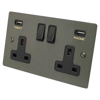 Flatplate Supreme Bronze Plug Socket with USB Charging