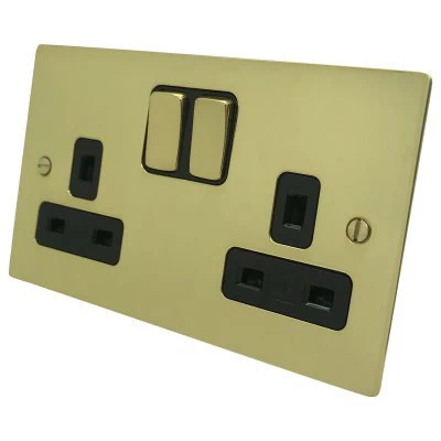 Flatplate Supreme Polished Brass Switched Plug Socket