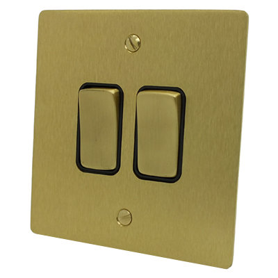 Flatplate Supreme Satin Brass Dimmer and Toggle Switch Combination