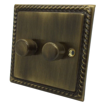 Georgian Antique Brass: Push Intermediate Switch and Push Light Switch Combination