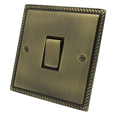 Georgian Flat Antique Brass LED Dimmer and Push Light Switch Combination