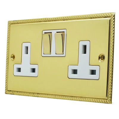 Georgian Flat Polished Brass Plug Socket with USB Charging