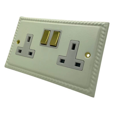 Georgian Matt White | Brass Push Intermediate Switch and Push Light Switch Combination