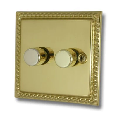 Georgian Polished Brass Push Intermediate Switch and Push Light Switch Combination