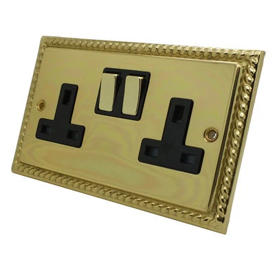 Georgian Polished Brass Switched Plug Socket