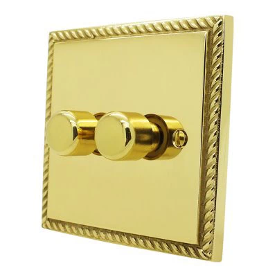 Georgian Premier Plus Polished Brass (Cast) LED Dimmer and Push Light Switch Combination