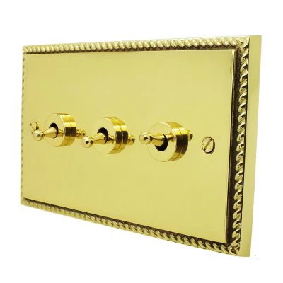 Georgian Premier Plus Polished Brass (Cast) Intermediate Toggle Switch and Toggle Switch Combination
