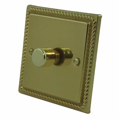 Georgian Premier Polished Brass Button Dimmer and Toggle Switch Combination