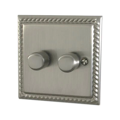 Georgian Satin Nickel LED Dimmer and Push Light Switch Combination