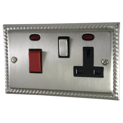 Georgian Satin Nickel Cooker Control (45 Amp Double Pole Switch and 13 Amp Socket)