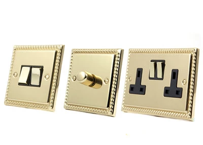 Georgian Polished Brass Cooker Control (45 Amp Double Pole Switch and 13 Amp Socket)