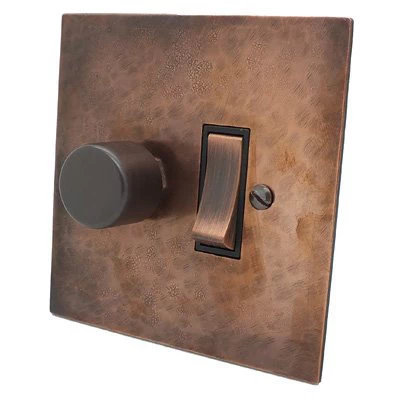 Hand Forged Hammered Copper Dimmer and Light Switch Combination