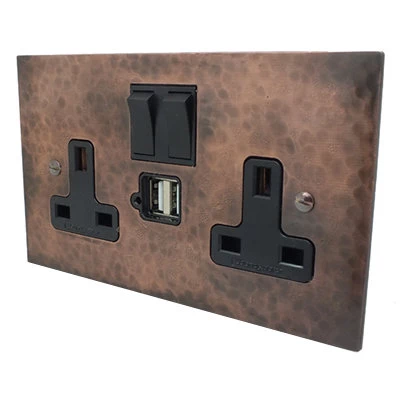 Hand Forged Hammered Copper Plug Socket with USB Charging