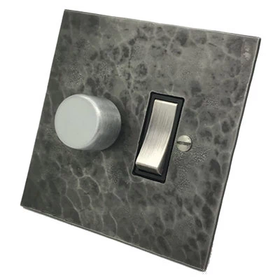 Hand Forged Hammered Pewter Dimmer and Light Switch Combination
