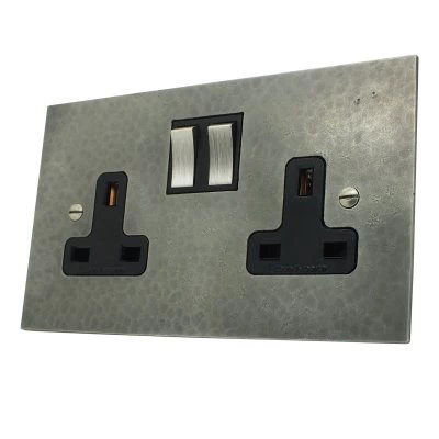 Hand Forged Hammered Pewter Switched Plug Socket