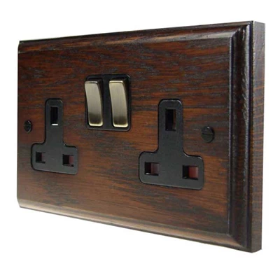 Jacobean Dark Oak | Antique Brass Switched Plug Socket