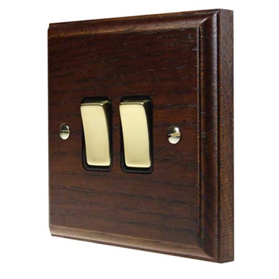 Jacobean Dark Oak | Polished Brass Intermediate Switch and Light Switch Combination