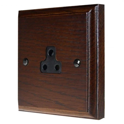 Jacobean Dark Oak | Antique Brass Round Pin Unswitched Socket (For Lighting)
