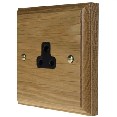Jacobean Light Oak | Satin Chrome Round Pin Unswitched Socket (For Lighting)