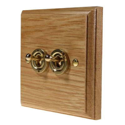 Jacobean Light Oak | Polished Brass Intermediate Toggle Switch and Toggle Switch Combination