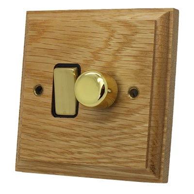 Jacobean Light Oak | Polished Brass Dimmer and Light Switch Combination