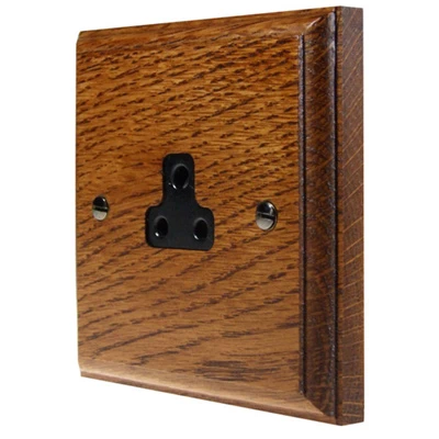 Jacobean Medium Oak | Polished Brass Round Pin Unswitched Socket (For Lighting)