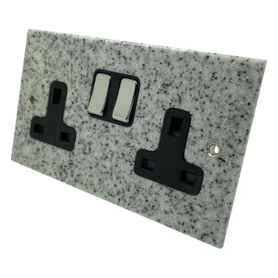 Light Granite / Polished Stainless Switched Plug Socket