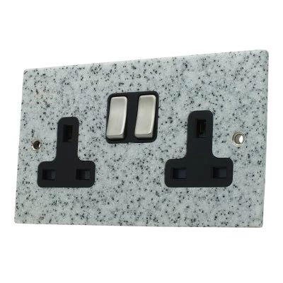Light Granite / Satin Stainless Switched Plug Socket