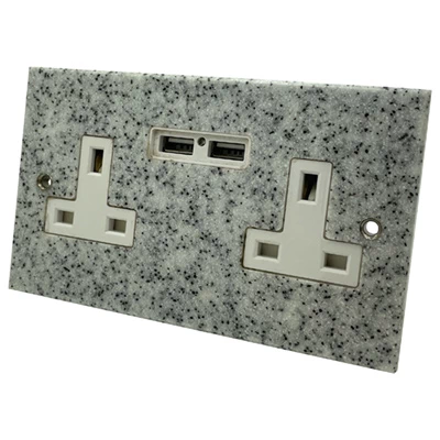 Light Granite / Polished Stainless Plug Socket with USB Charging
