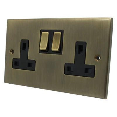 Low Profile Antique Brass Switched Plug Socket