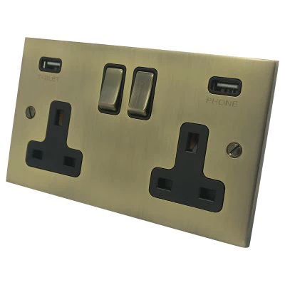 Low Profile Antique Brass Plug Socket with USB Charging