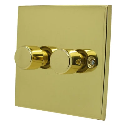 Low Profile Polished Brass LED Dimmer and Push Light Switch Combination