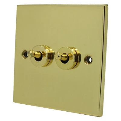 Low Profile Polished Brass Intermediate Toggle Switch and Toggle Switch Combination