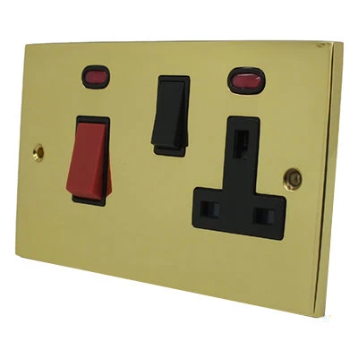Low Profile Polished Brass Cooker Control (45 Amp Double Pole Switch and 13 Amp Socket)