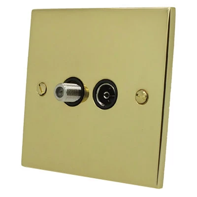 Low Profile Polished Brass TV and SKY Socket